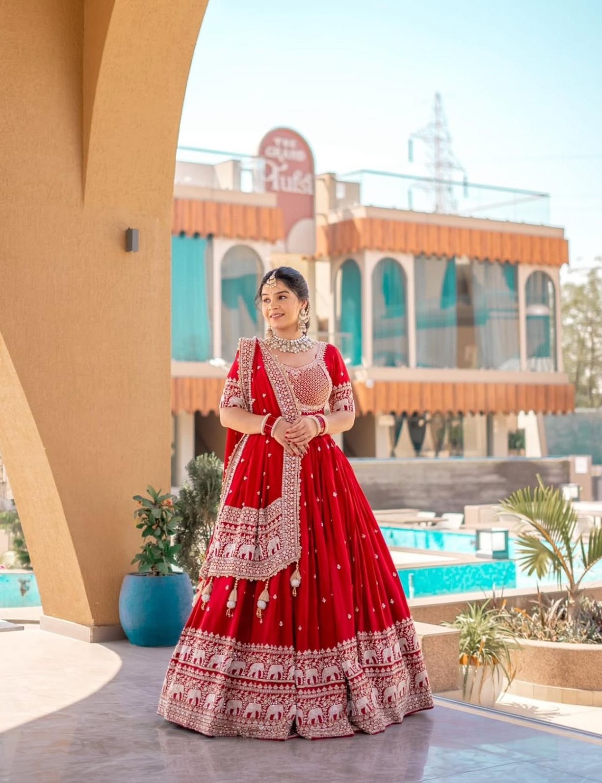 Red Heavy Embroidery Thread & Sequence Work lehenga